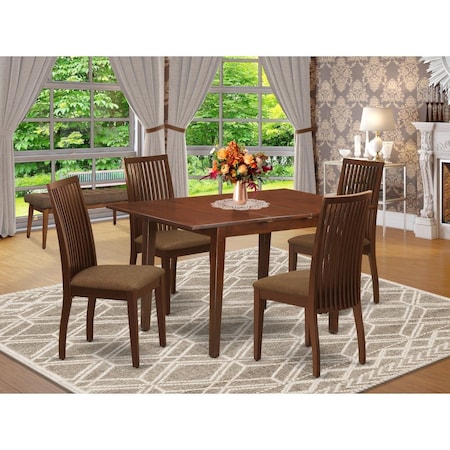 East West Furniture 5 Piece Norfork Dining Set - Mahogany NOIP5-MAH-C